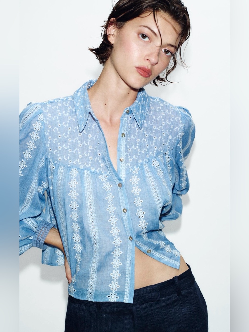 Zara Romantic Embroidered Eyelet Top